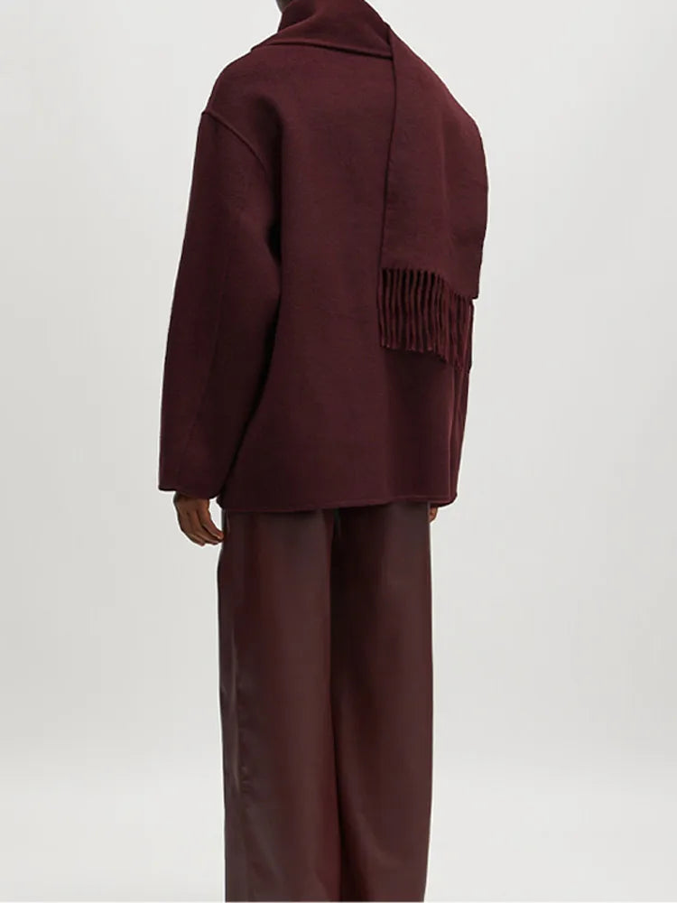 Wine Red Short Wool Coat
