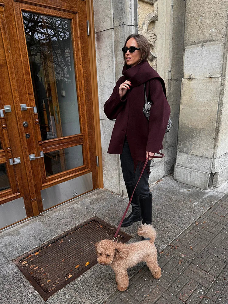 Wine Red Short Wool Coat