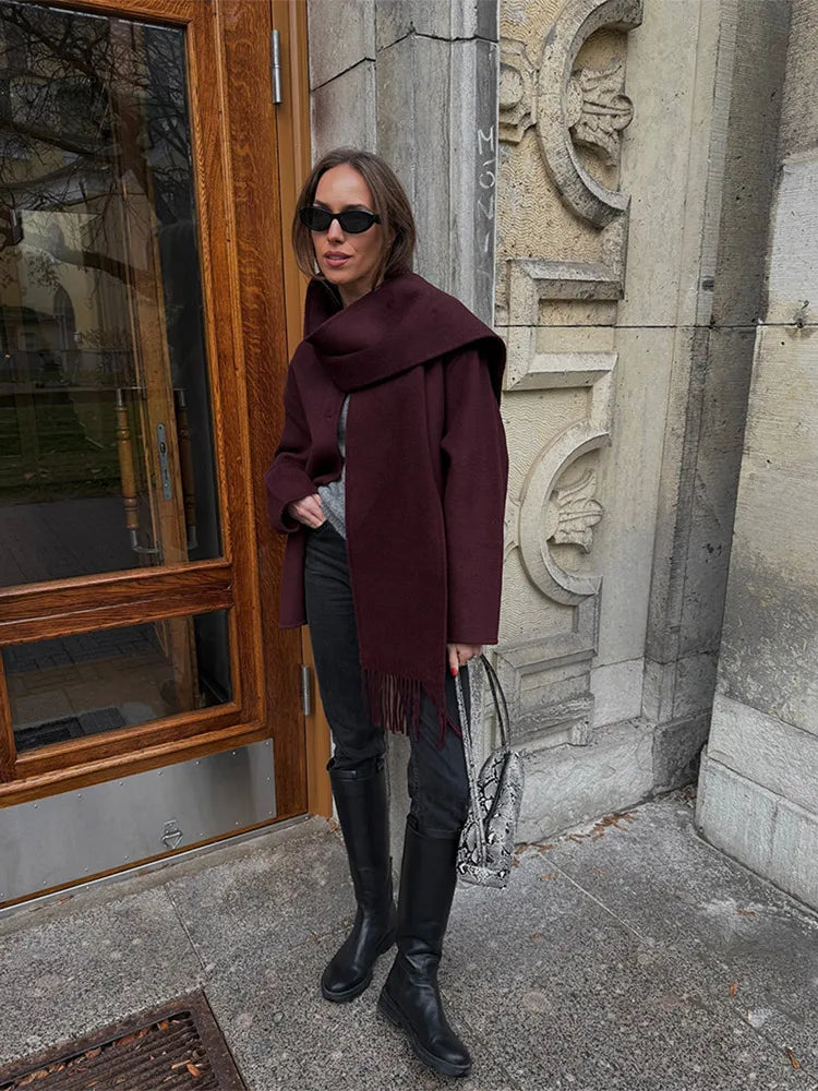Wine Red Short Wool Coat