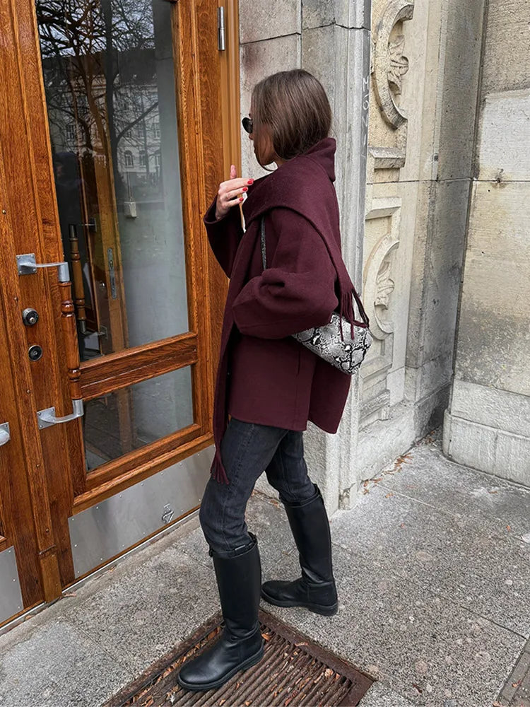 Wine Red Short Wool Coat