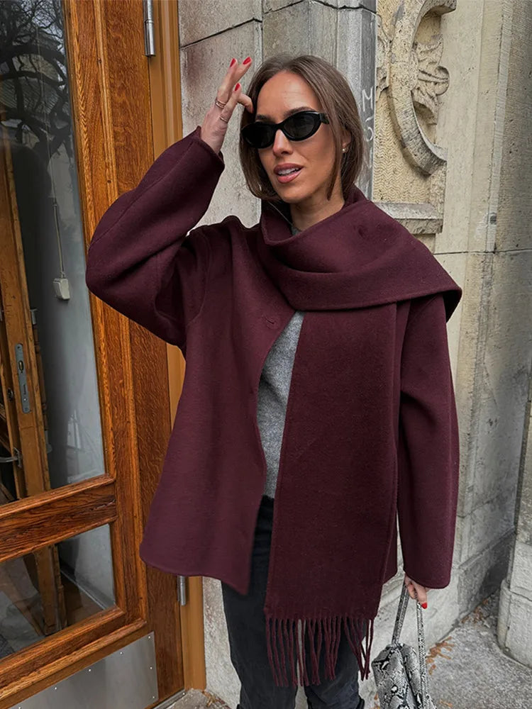 Wine Red Short Wool Coat