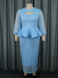 Lace Cutout Ruffled Lantern Sleeve Maxi Dress