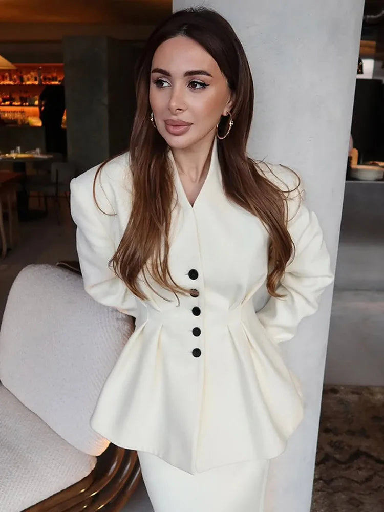 White Pleated A-line Coat