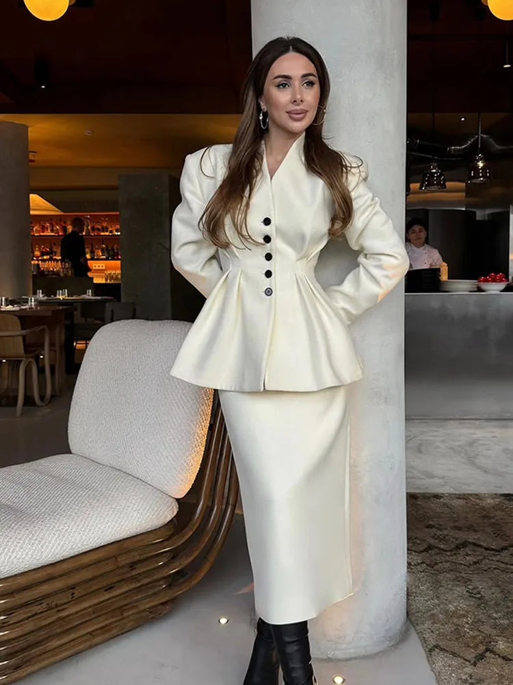 White Pleated A-line Coat