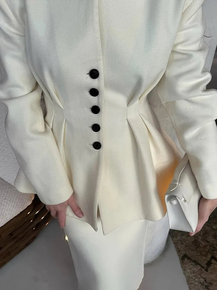 White Pleated A-line Coat