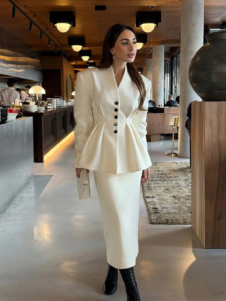 White Pleated A-line Coat