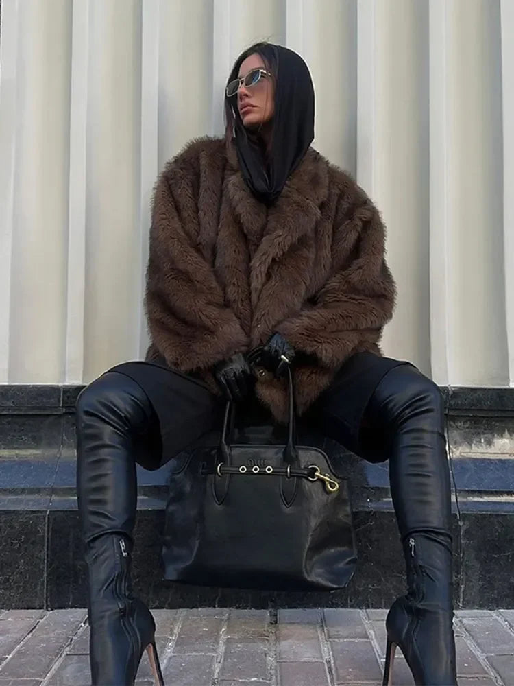 Graceful Lapel Furry Long Coat