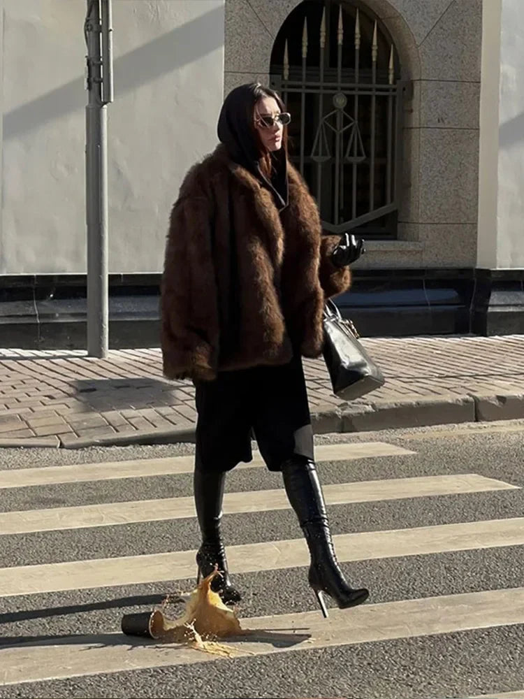 Graceful Lapel Furry Long Coat