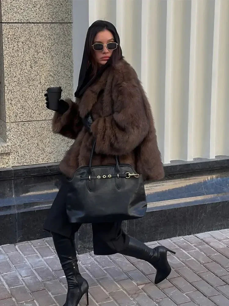 Graceful Lapel Furry Long Coat