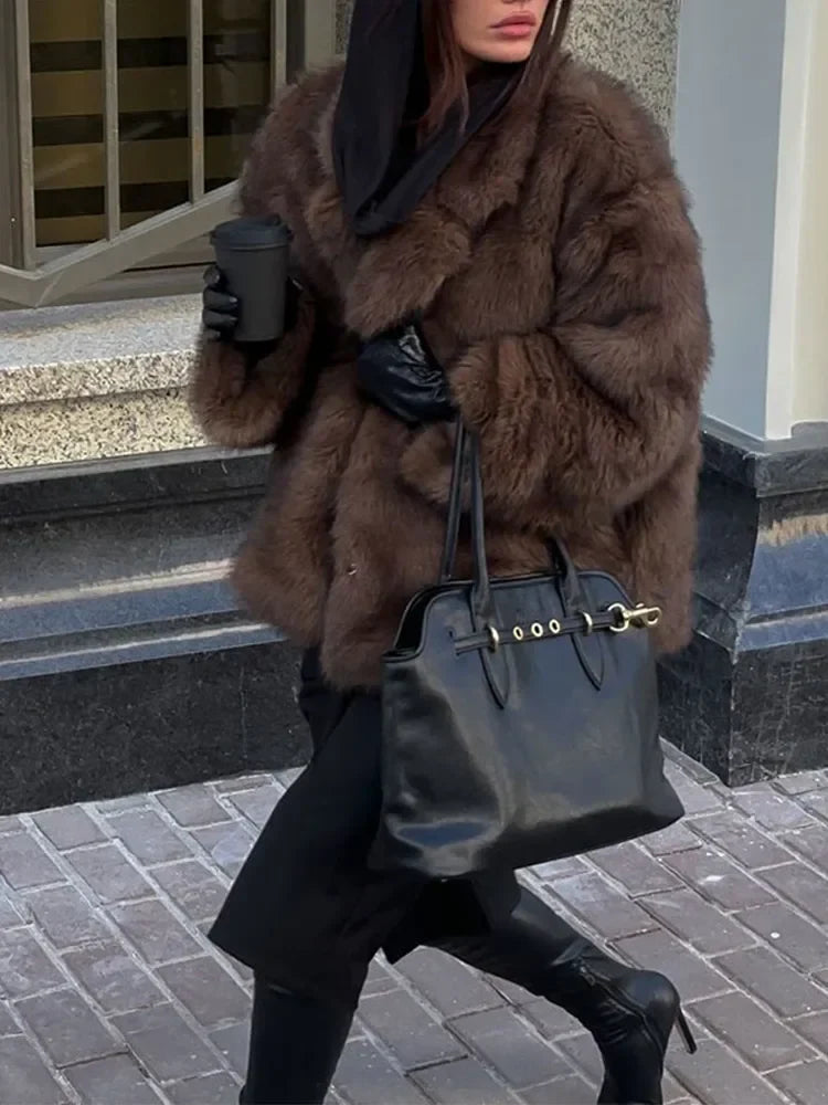 Graceful Lapel Furry Long Coat