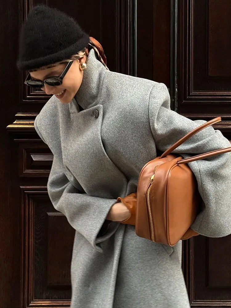 One Button Long Wool Coat