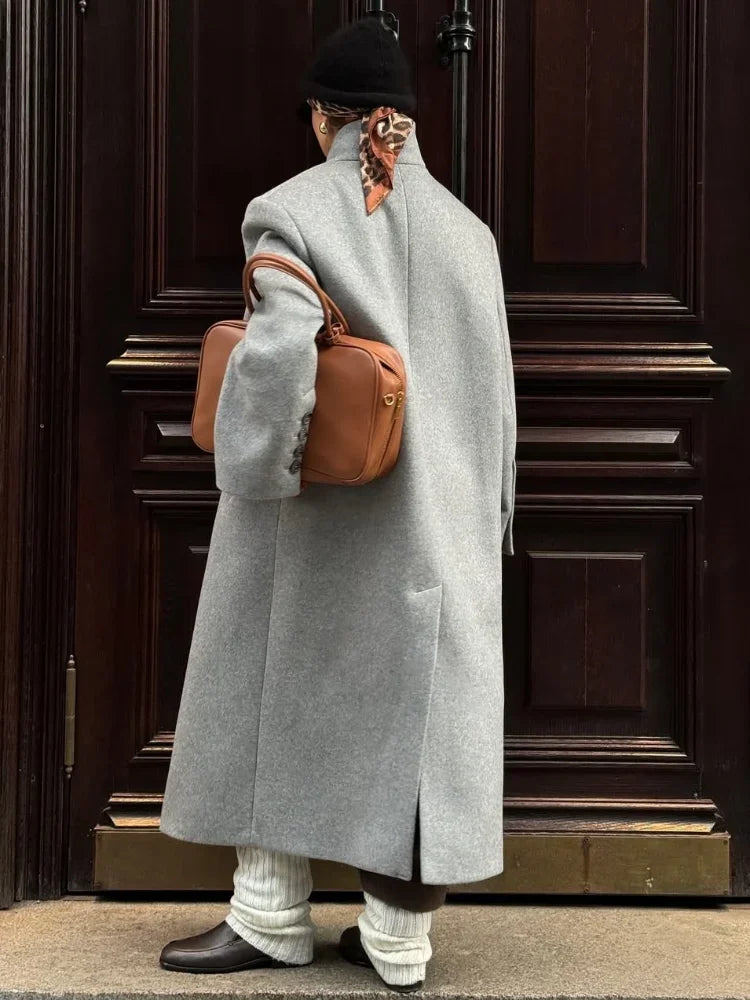 One Button Long Wool Coat