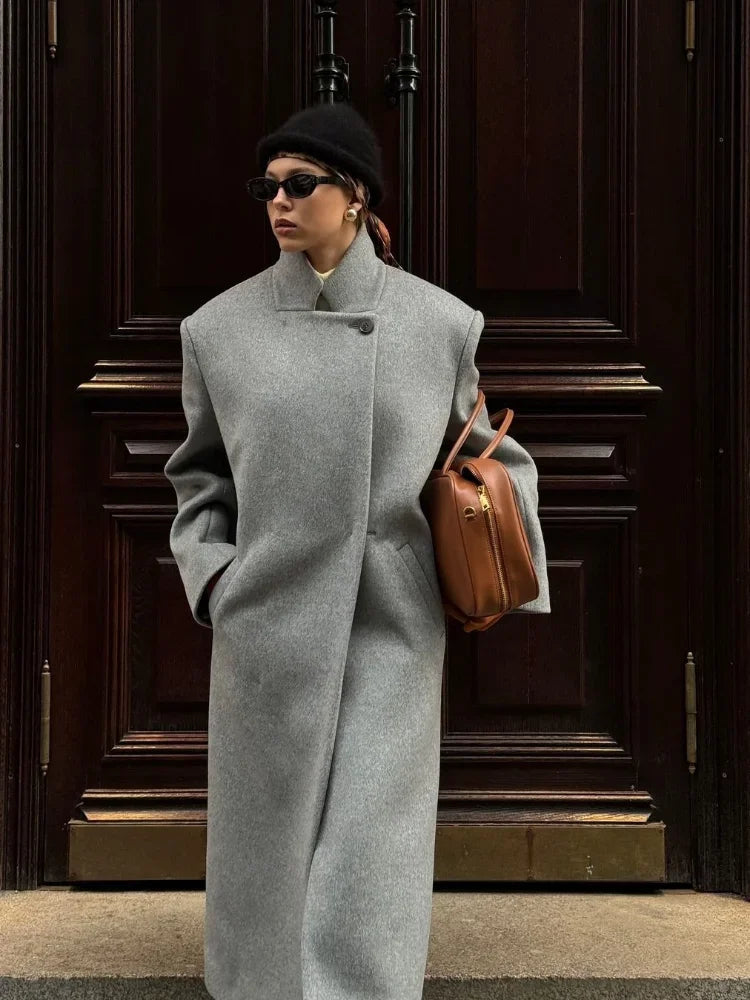 One Button Long Wool Coat