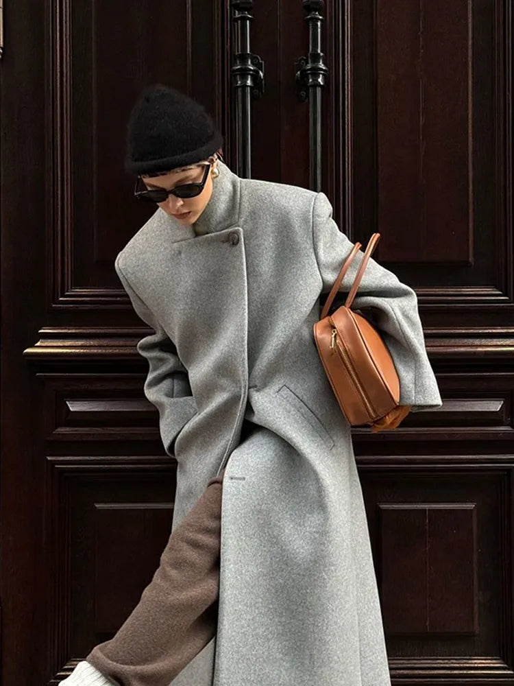 One Button Long Wool Coat
