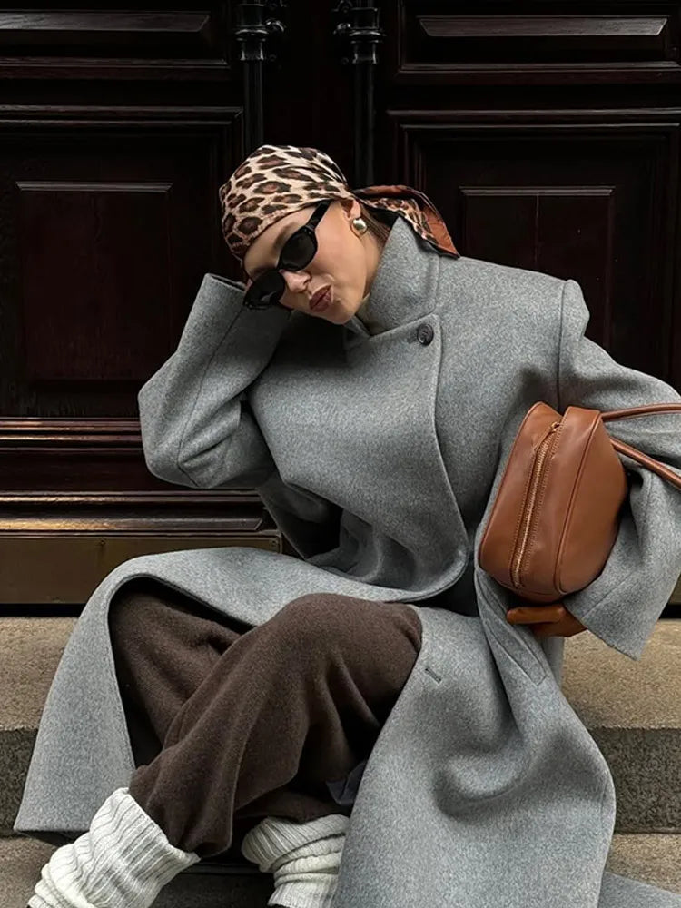 One Button Long Wool Coat