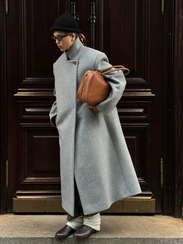 One Button Long Wool Coat