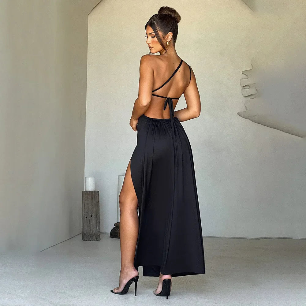 Red Backless Off Shoulder Maxi Party Dress