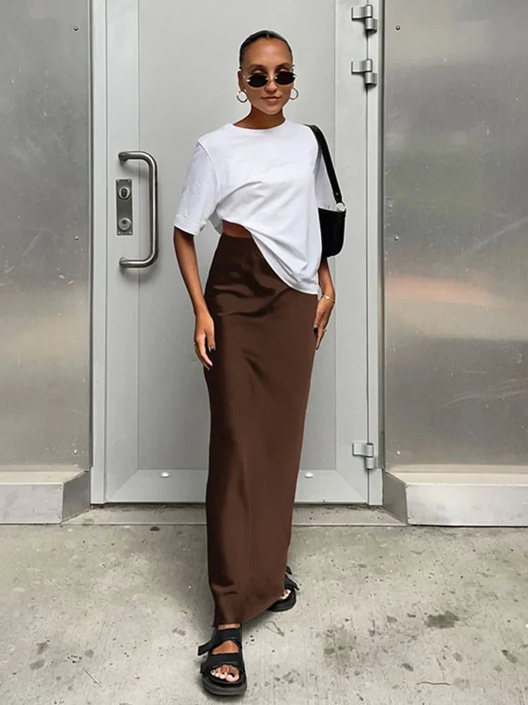 Satin Black Trumpet Office Long Skirt
