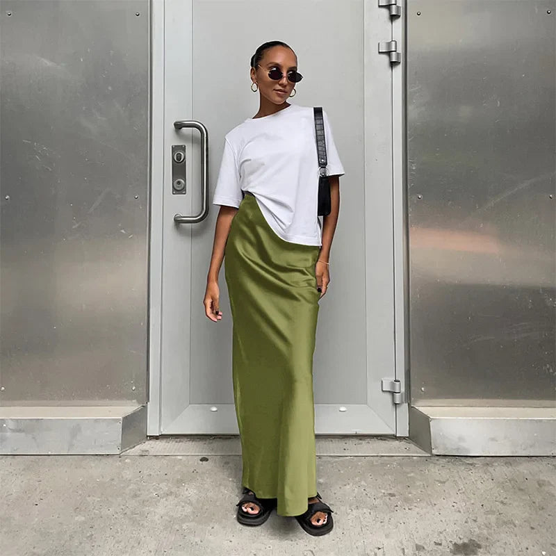 Satin Black Trumpet Office Long Skirt