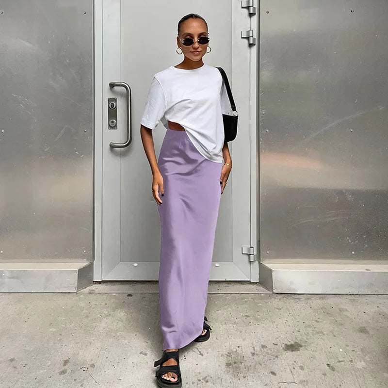 Satin Black Trumpet Office Long Skirt