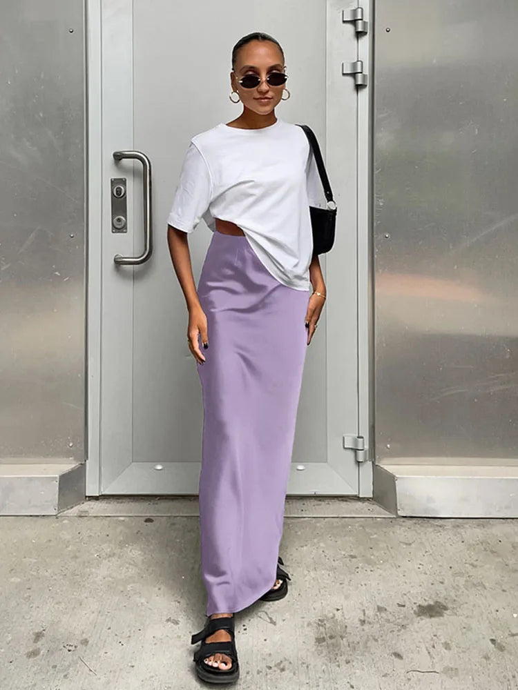 Satin Black Trumpet Office Long Skirt