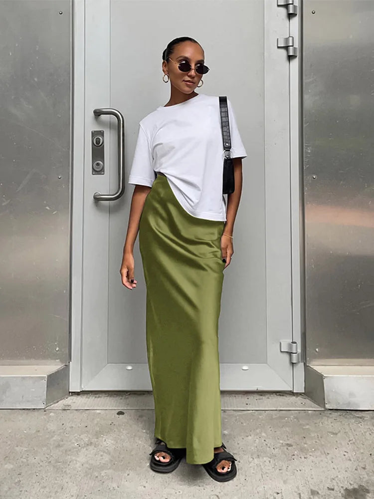Satin Black Trumpet Office Long Skirt
