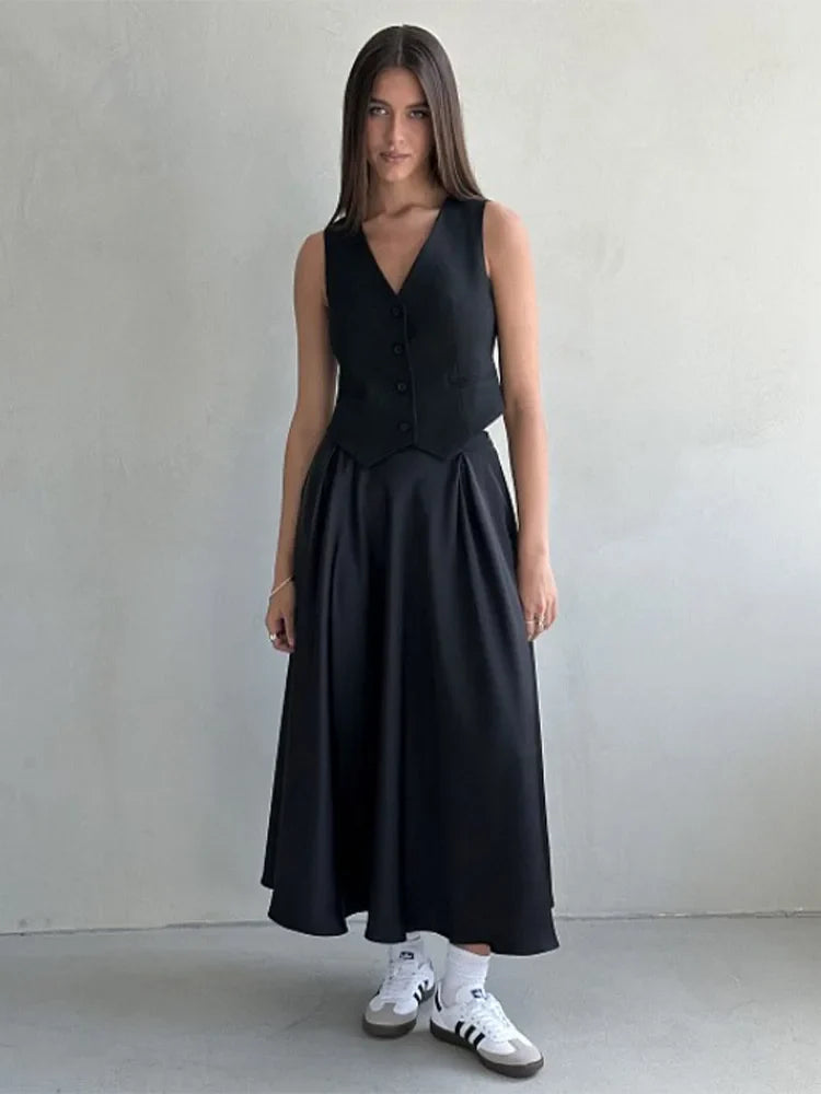 Satin Loose Classic Long Black Fashion Skirt