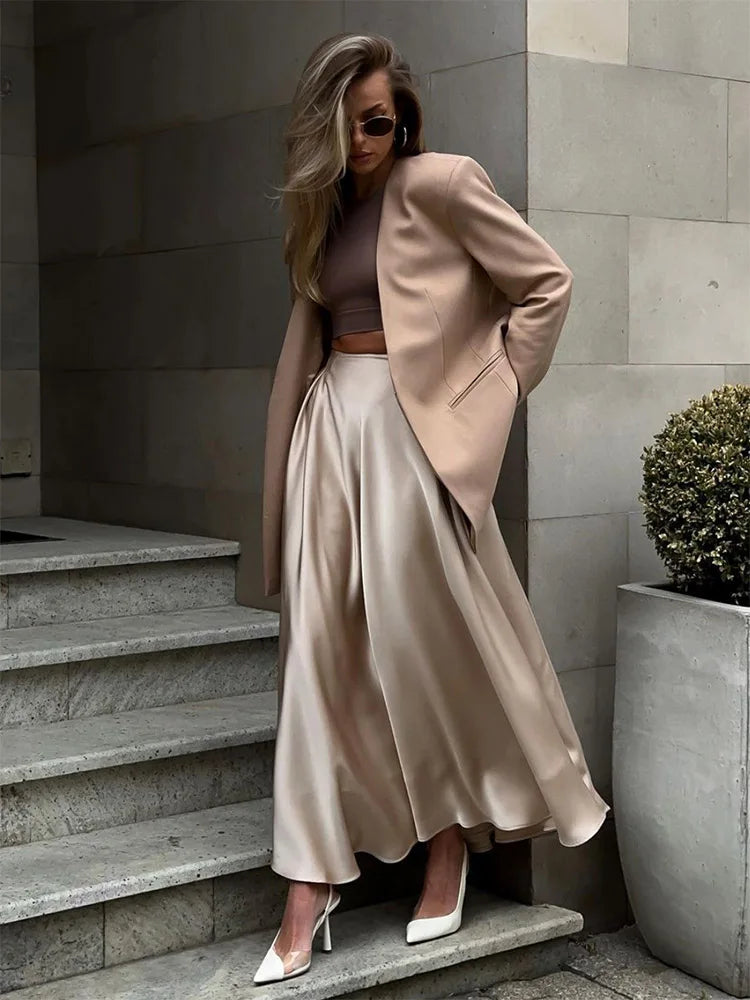 Satin Loose Classic Long Black Fashion Skirt