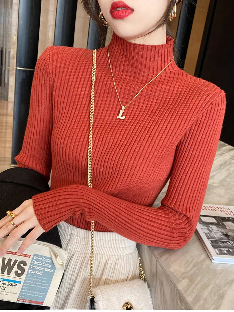 Solid Knit Turtleneck Pullover Sweater