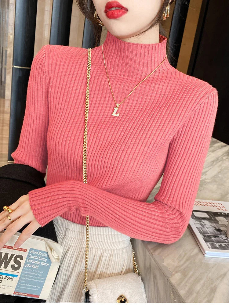 Solid Knit Turtleneck Pullover Sweater