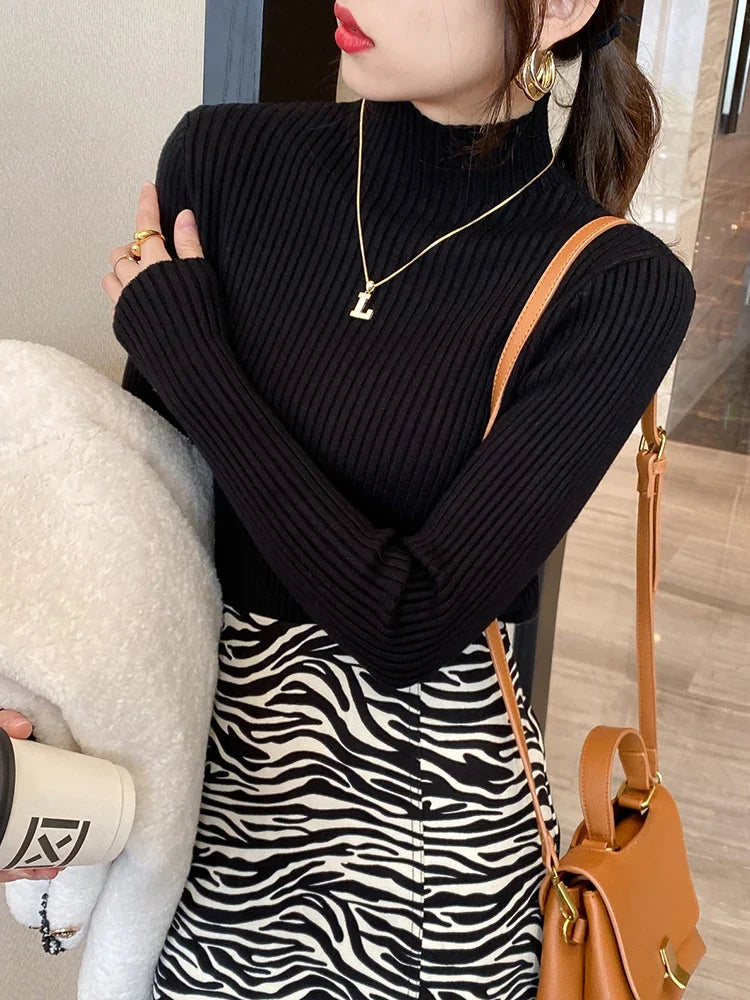 Solid Knit Turtleneck Pullover Sweater