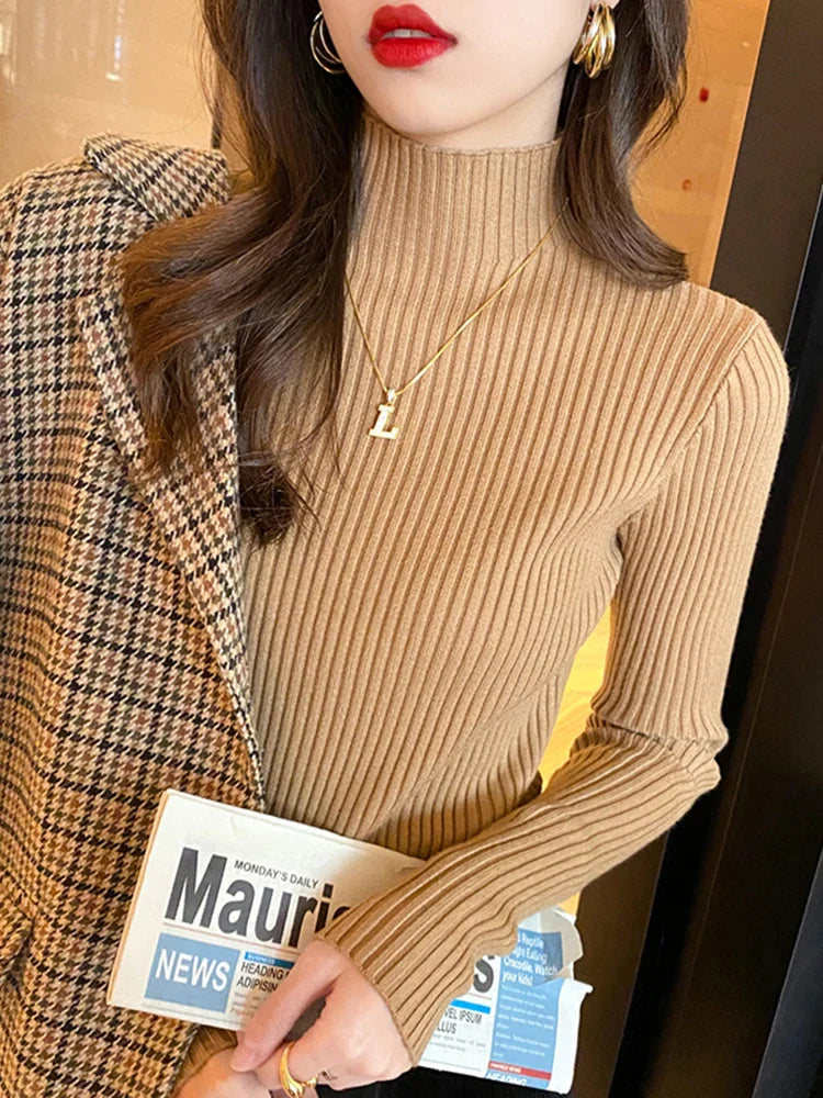 Solid Knit Turtleneck Pullover Sweater