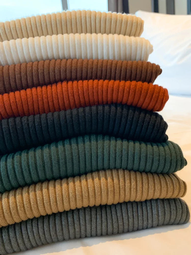 Solid Knit Turtleneck Pullover Sweater
