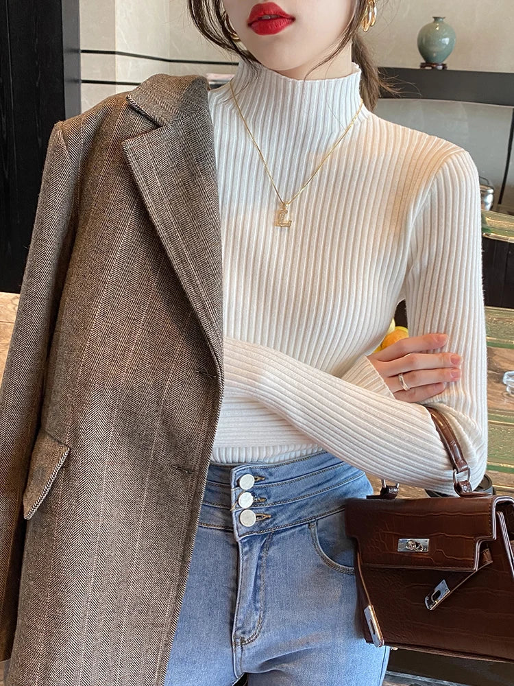 Solid Knit Turtleneck Pullover Sweater