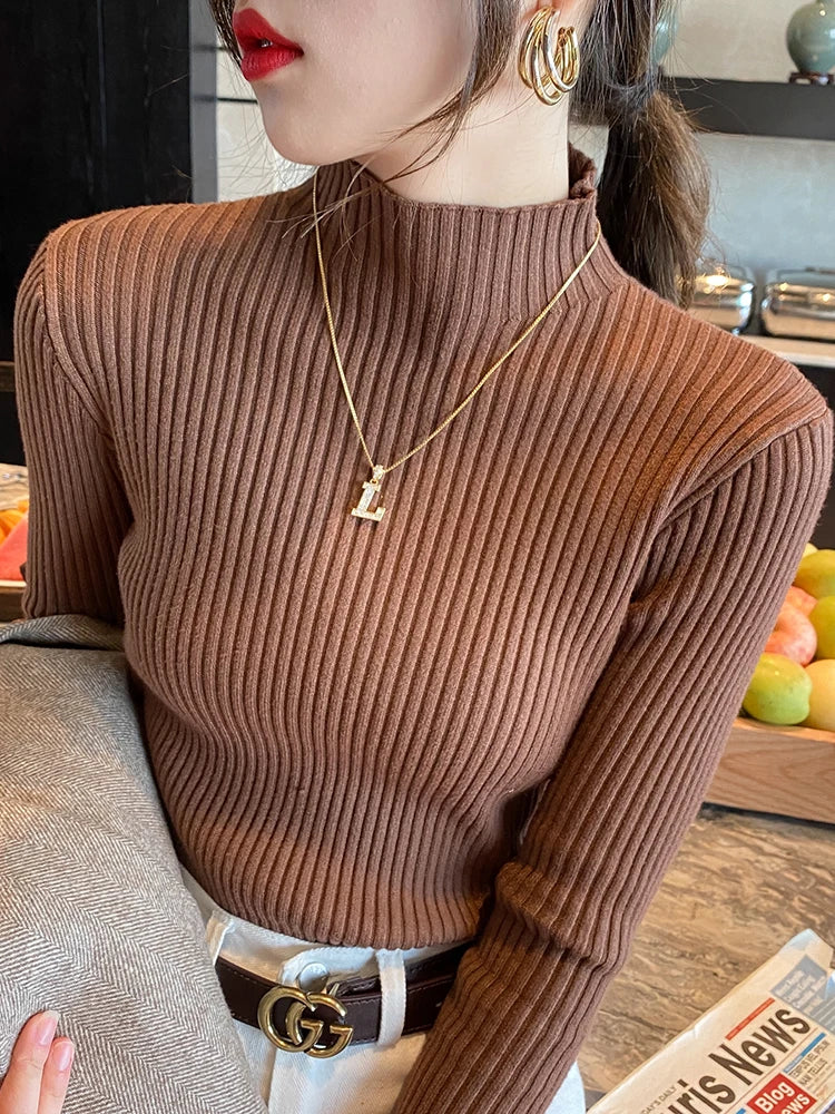 Solid Knit Turtleneck Pullover Sweater