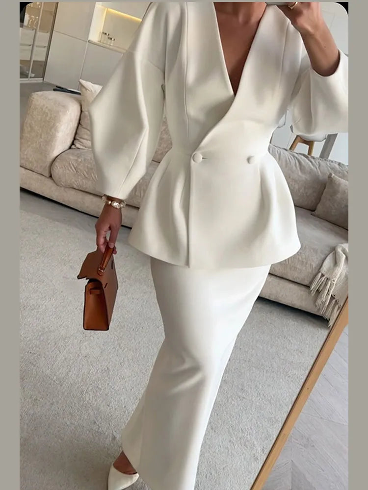 Plain V-neck Wool Blend Coat