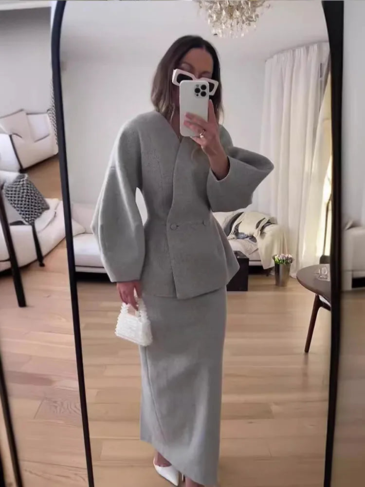 Plain V-neck Wool Blend Coat