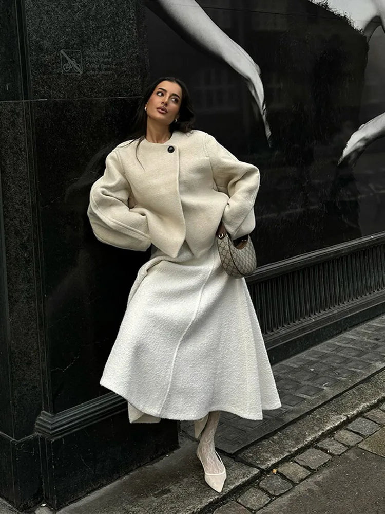White Long Sleeve Wool Coat