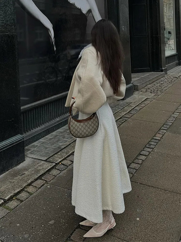 White Long Sleeve Wool Coat
