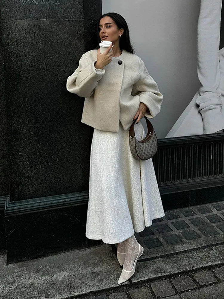 White Long Sleeve Wool Coat