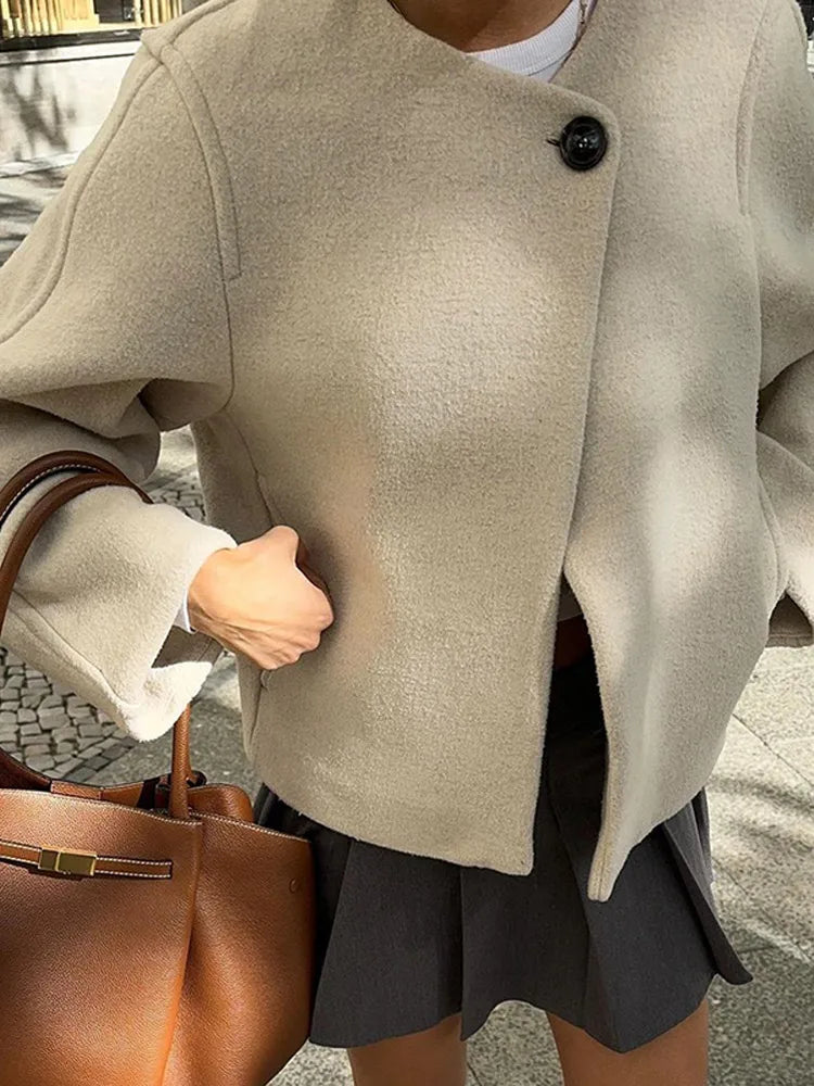 White Long Sleeve Wool Coat