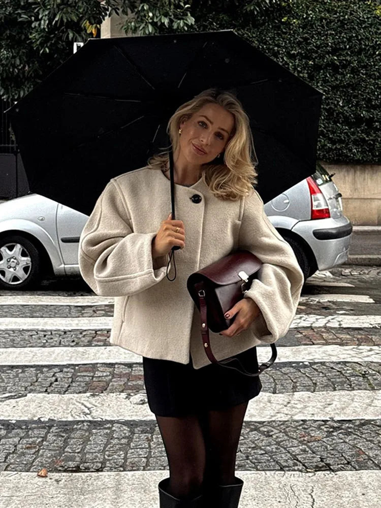 White Long Sleeve Wool Coat
