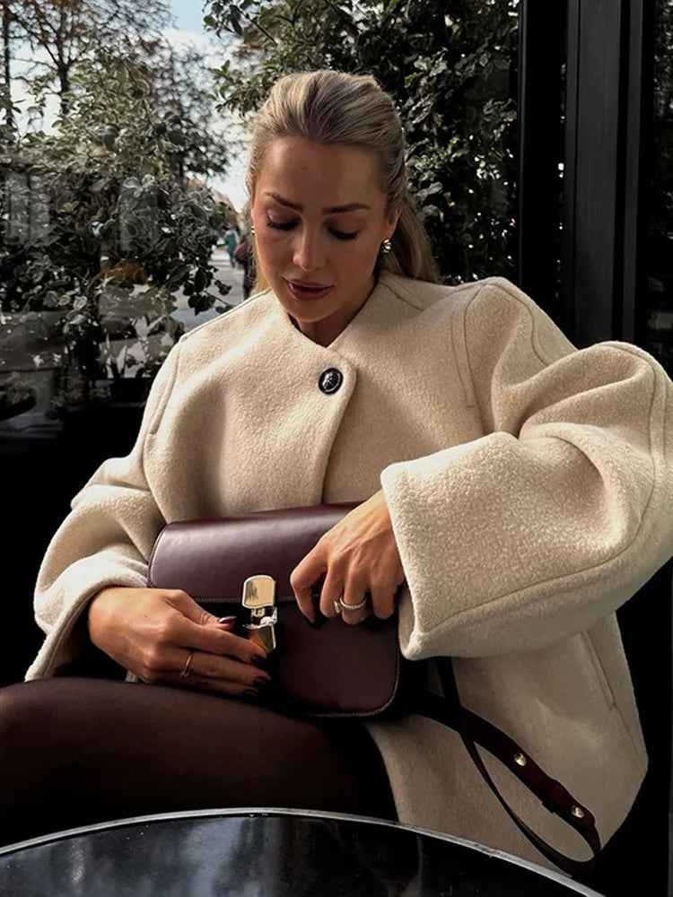 White Long Sleeve Wool Coat