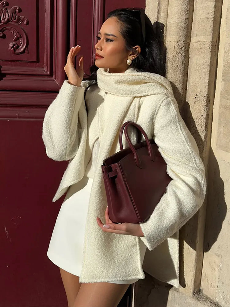 White Twin Pocket Wool Coat
