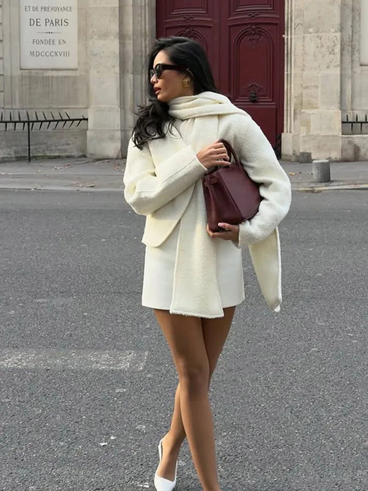 White Twin Pocket Wool Coat