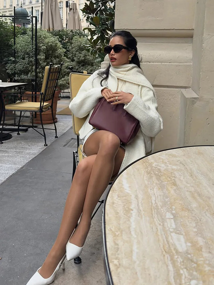 White Twin Pocket Wool Coat