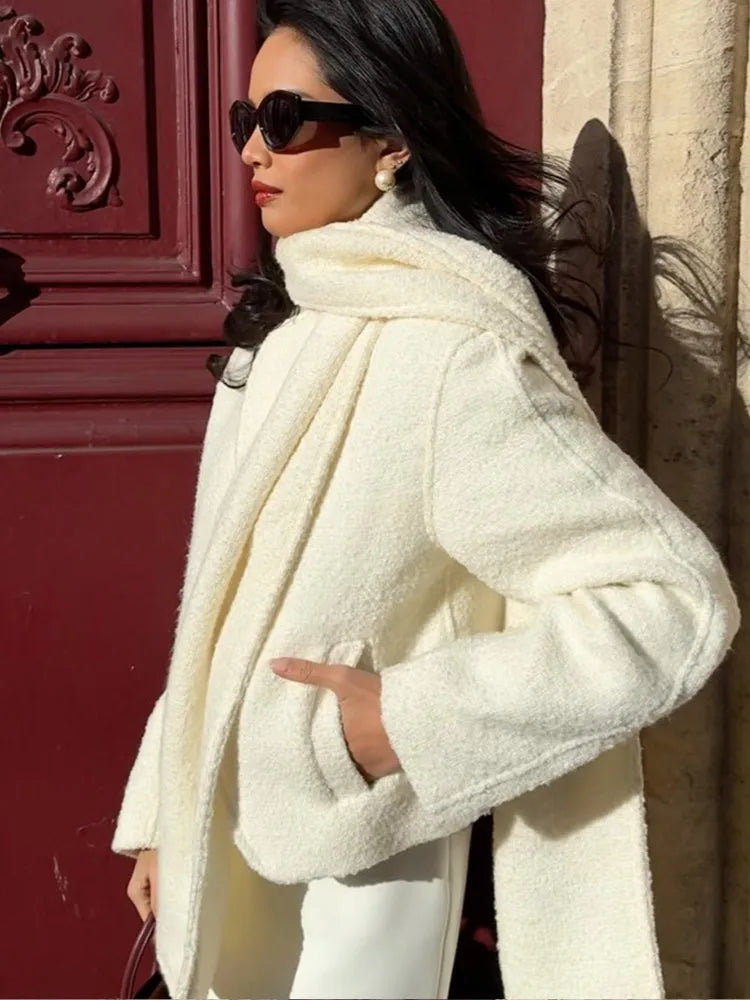 White Twin Pocket Wool Coat