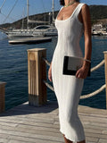 White Knitted Sleeveless Bodycon Casual Midi Dress