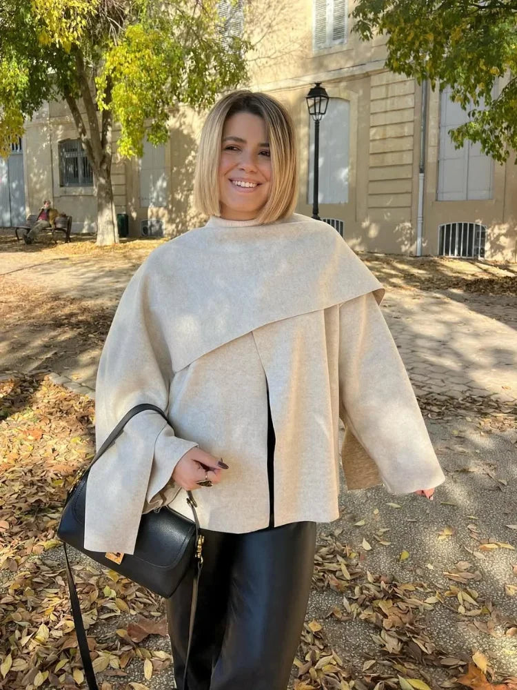 White Wool Coat with Scarf Collar