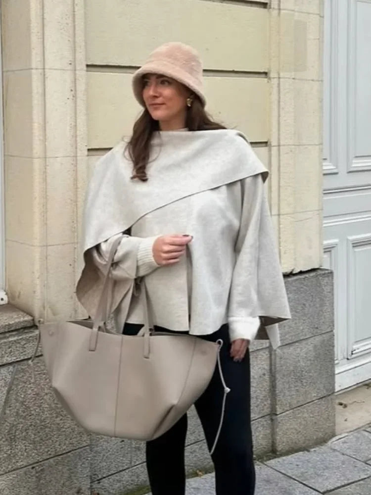 White Wool Coat with Scarf Collar